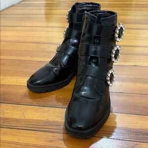 Elegant Black Ankle Boots with Sparkling Buckles